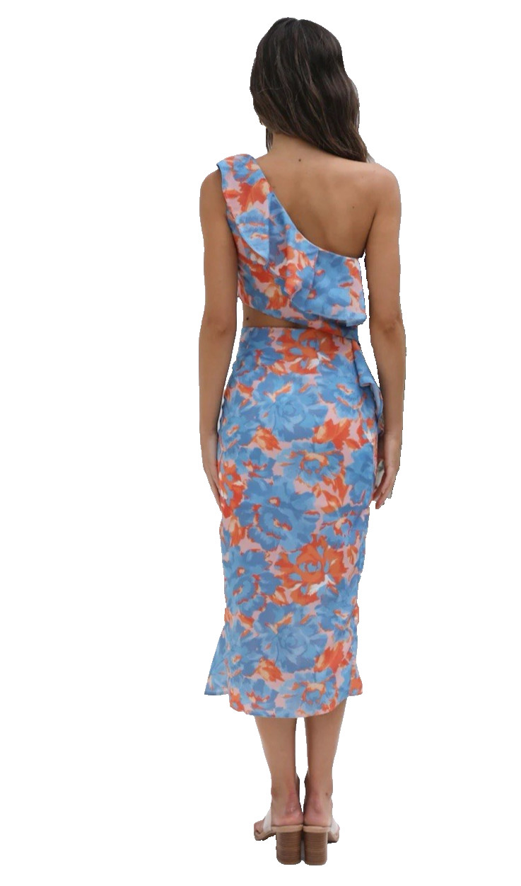 Hello Molly 2Pc Set Blue Size 4 Crop Top Midi Skirt Co Ord Vacation Wedding