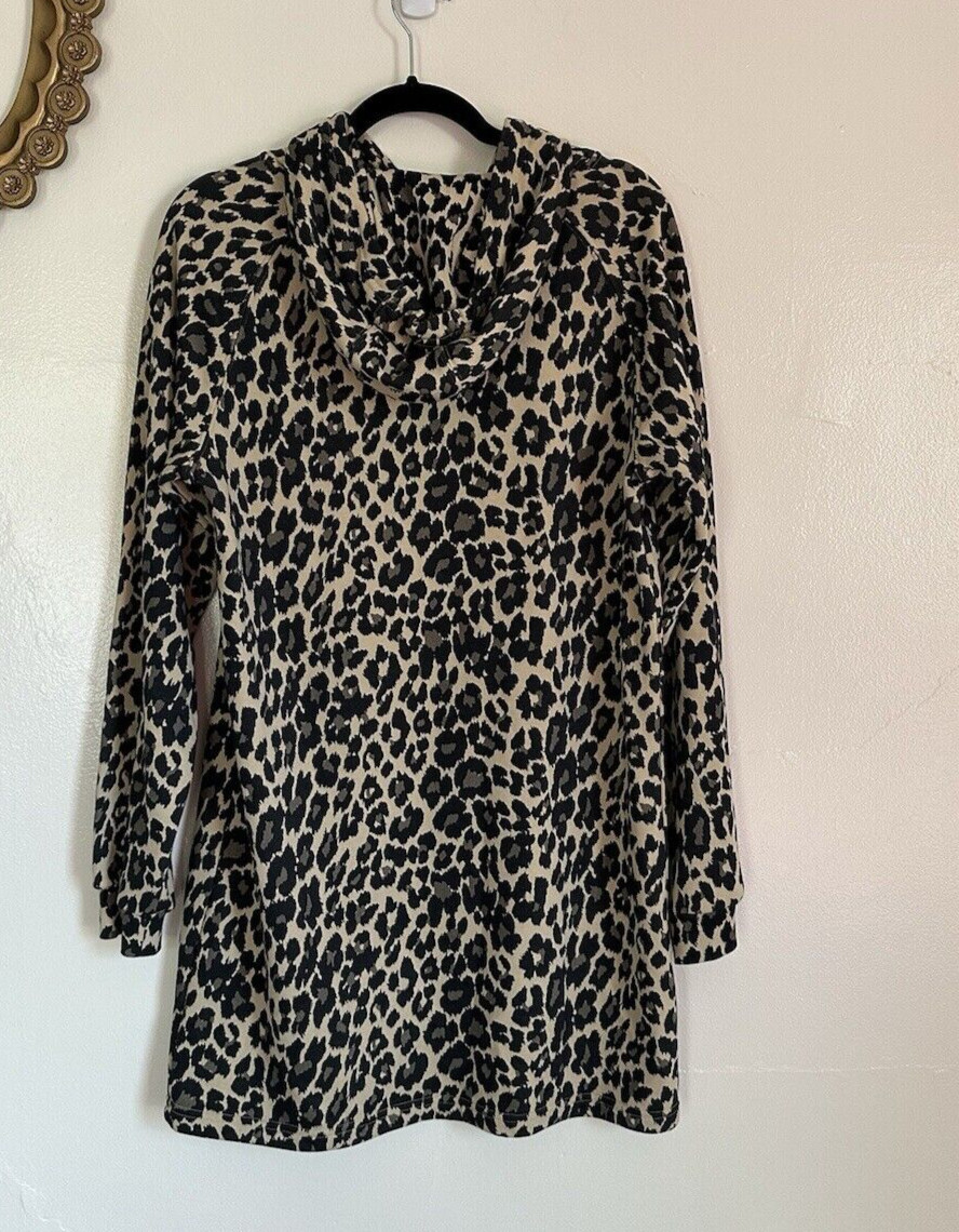 Nicole Miller Cheetah-Print Hooded Sweatshirt Mini Dress, Small