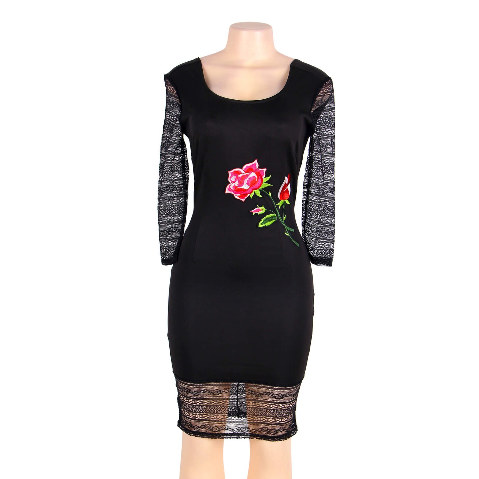 SuzanjaS Elegant Dress in Black with Sheer Inserts Flower 38 – 42