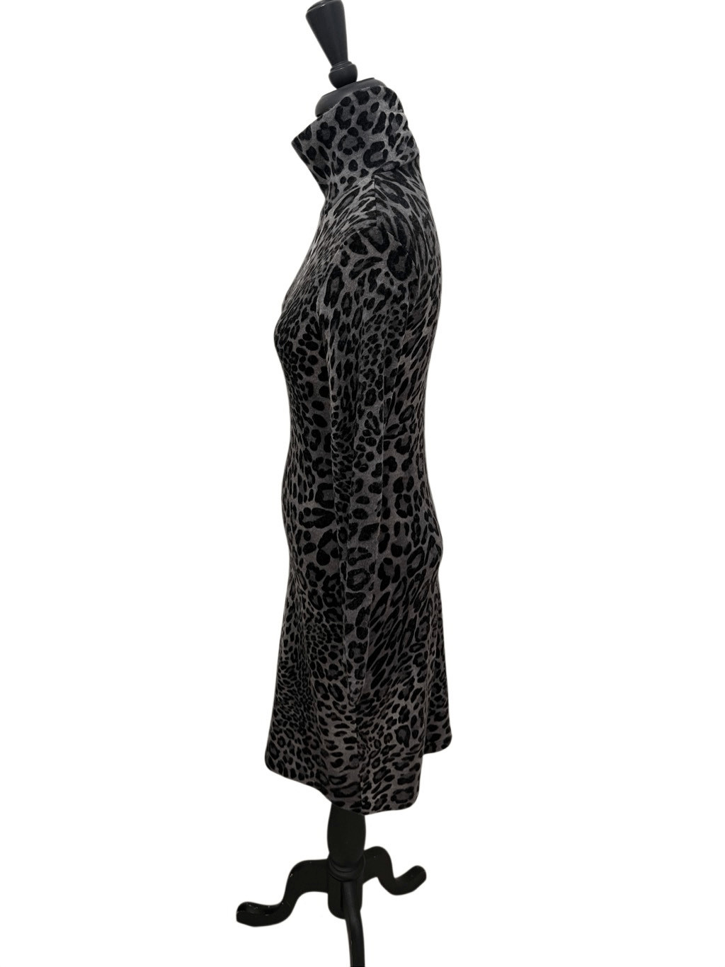 Cache Women’s Leopard Print Turtle Neck Long Sleeve Dress Black Grays Size Small