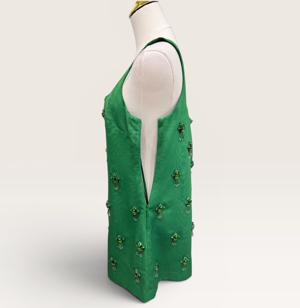 Antonio Melani The Nat Note Leonor Moire Sleeveless Jeweled Mini Dress Green SZ8