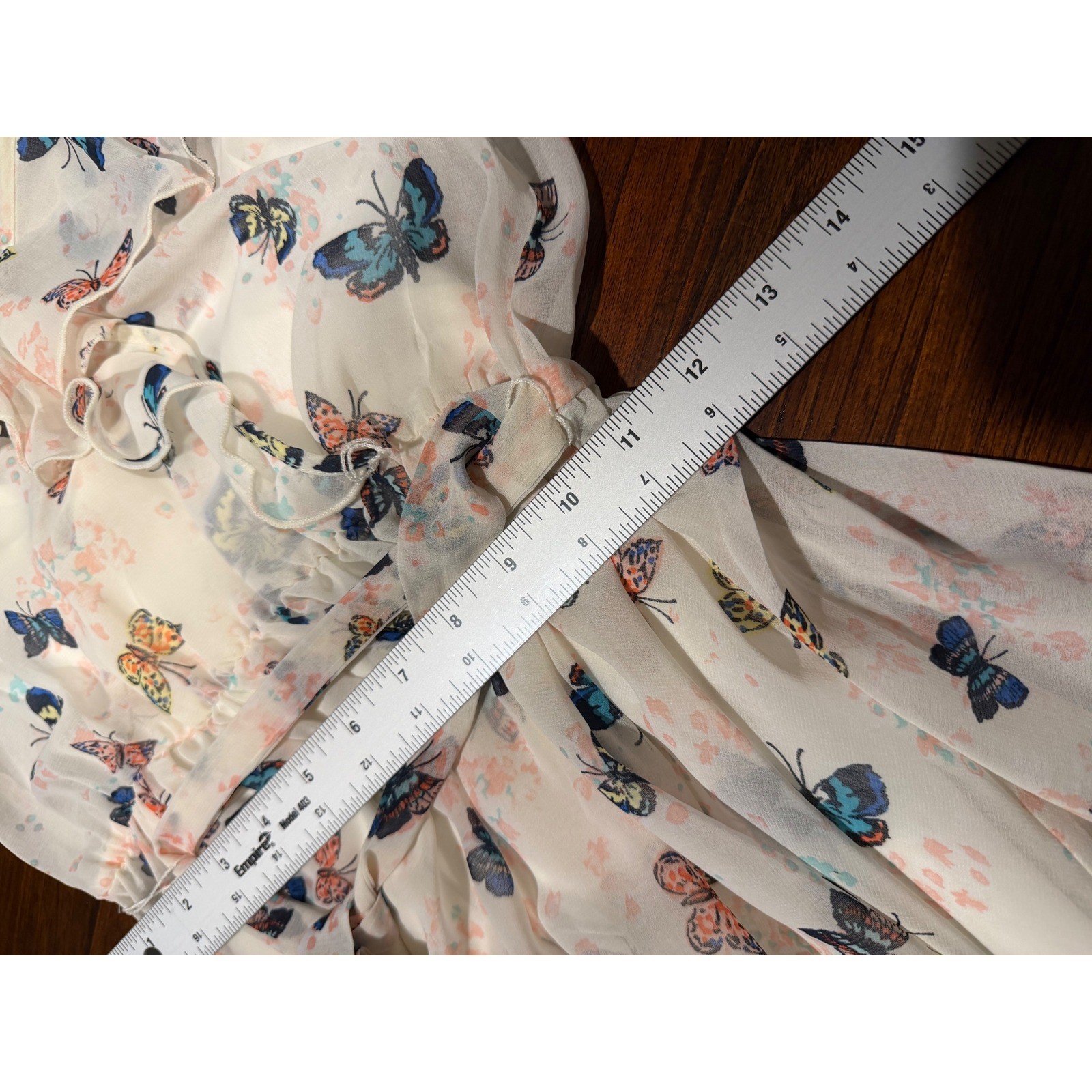 Disney Cinderella Butterfly Print Lace Back High Low Dress Womens Small Cream