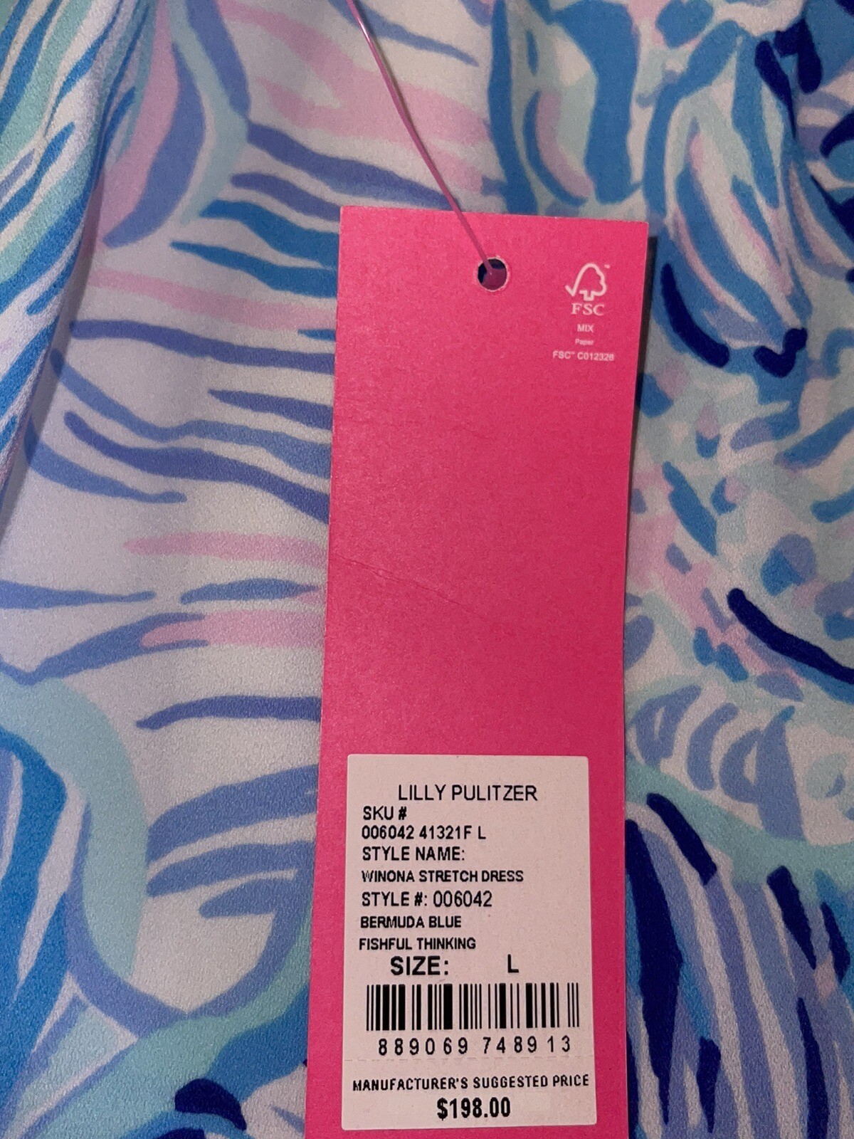 Lilly Pulitzer LARGE Blue Fishful Thinking WINONA SWING DRESS Lileeze Tiered NWT