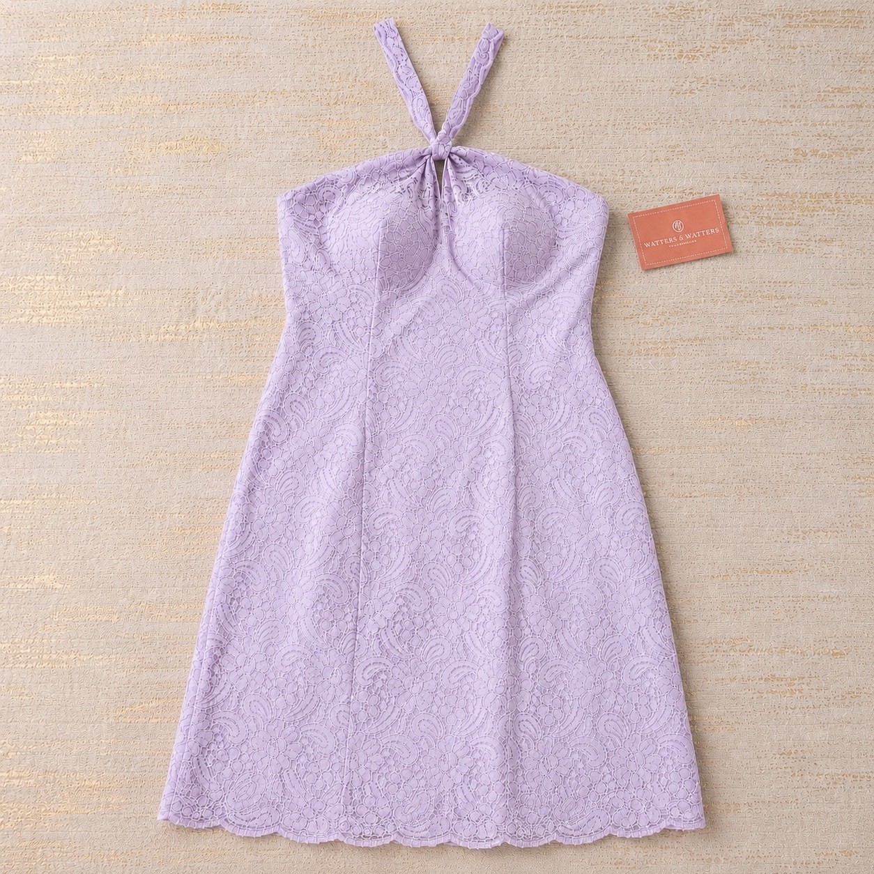 NWT Watters $345 Womens Size 12 Lavender Lace Halter Bridesmaid Dress 7256