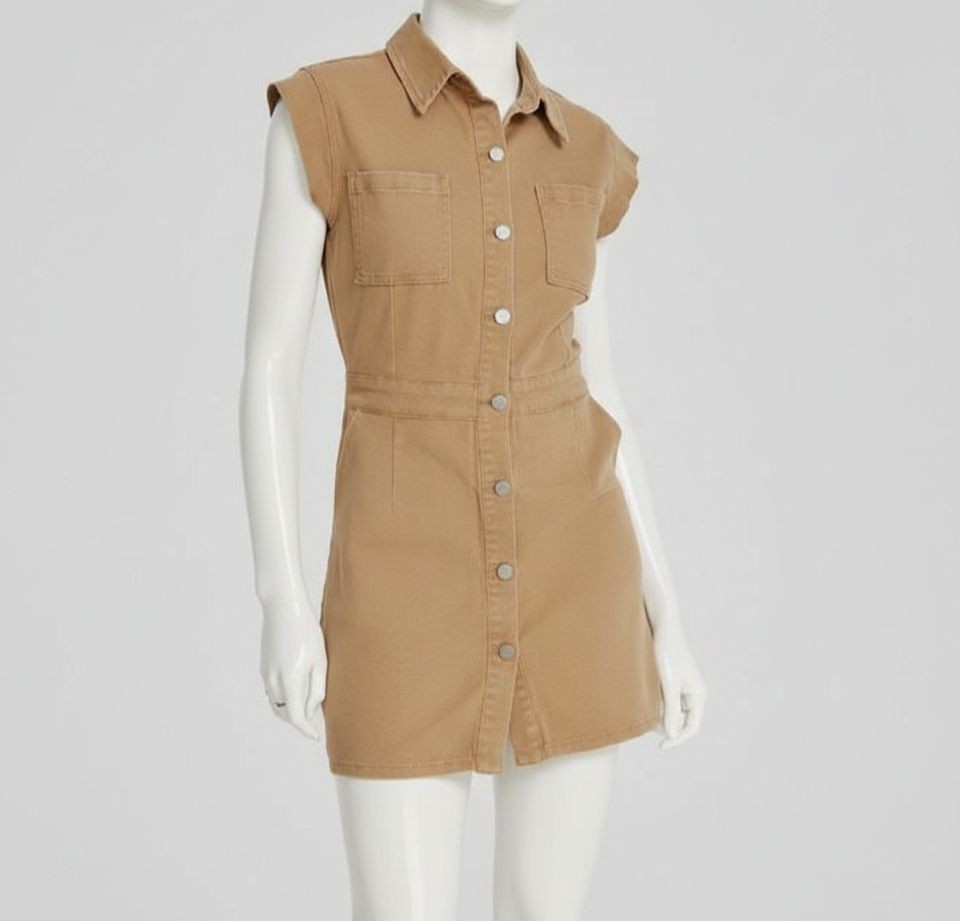 Tinsel Women’s Juniors’ Beige Point-Collar Cap Sleeve Button Up Dress Size XL