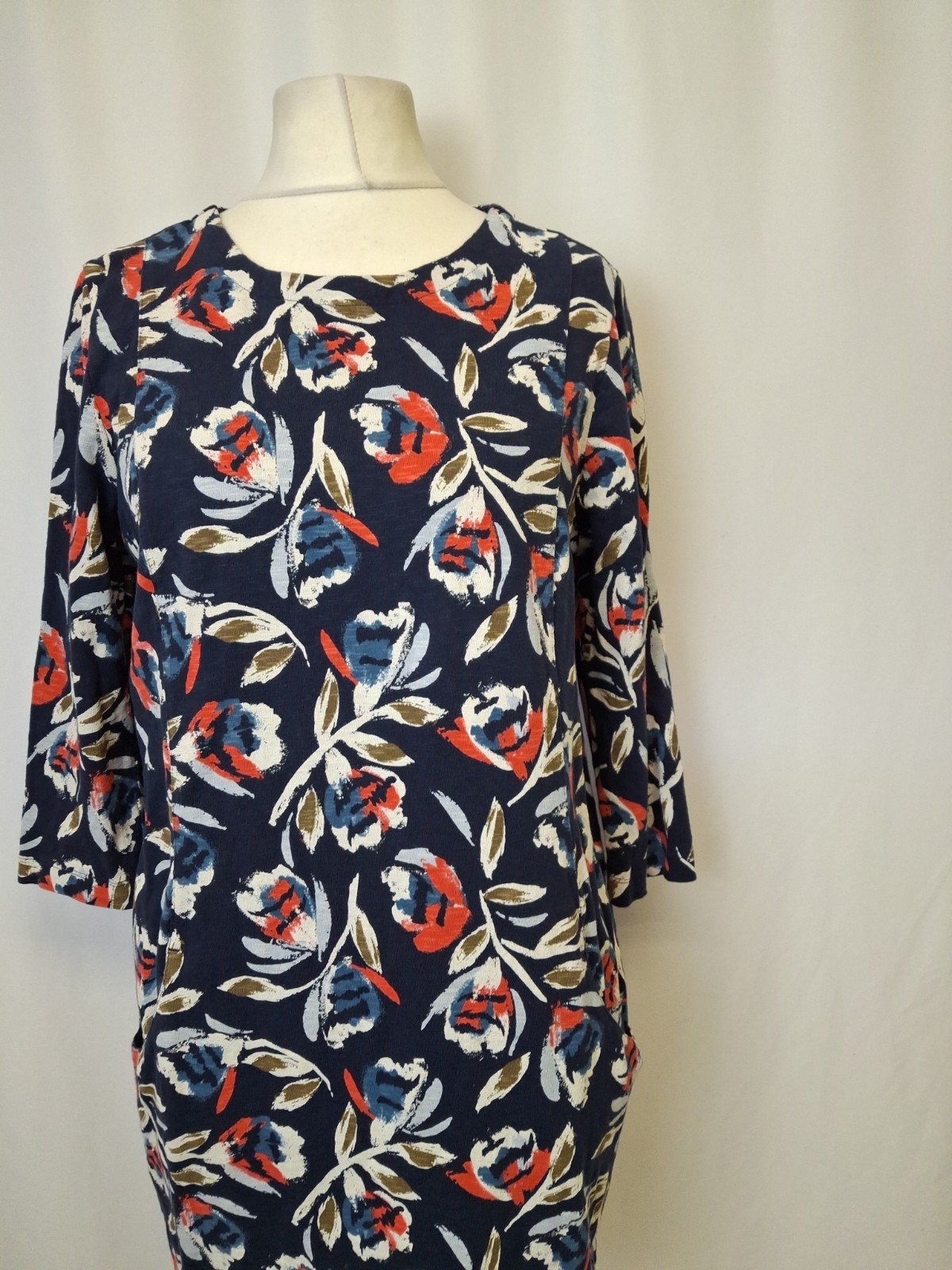 Seasalt Cornwall Shore Foraging Tunic Dress Pockets navy Blue Floral Long Sleeve