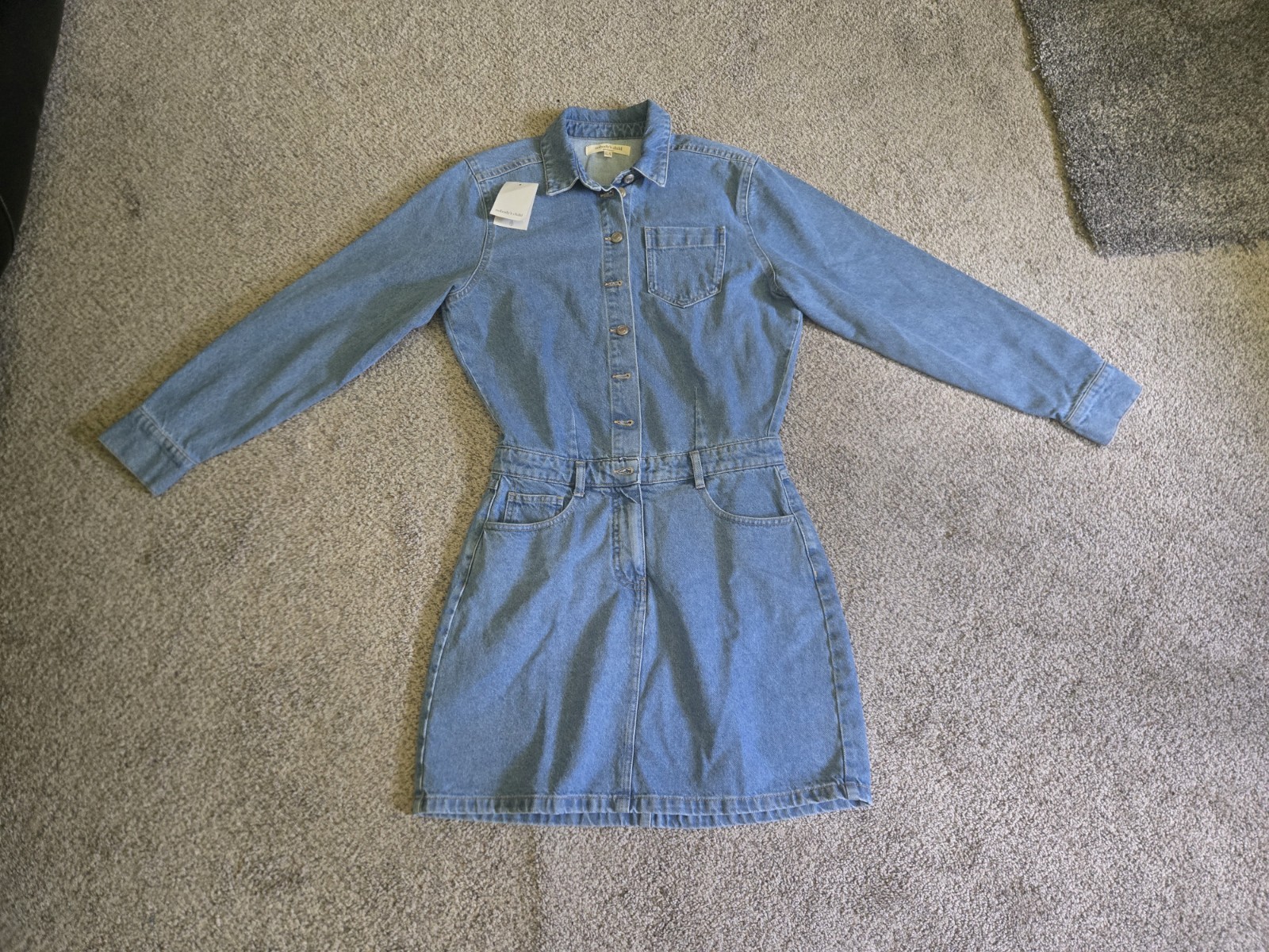 New Nobody’s Child Blue Denim Shirt Dress Size 8 Cotton Button Front