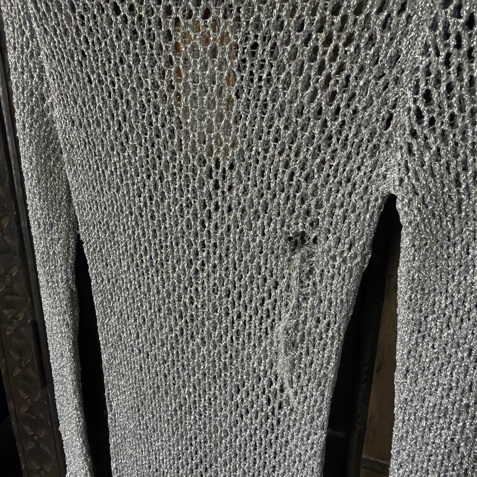 Simon Miller x Mango Silver metallic stretch mesh | fishnet maxi | cover-up sz 6