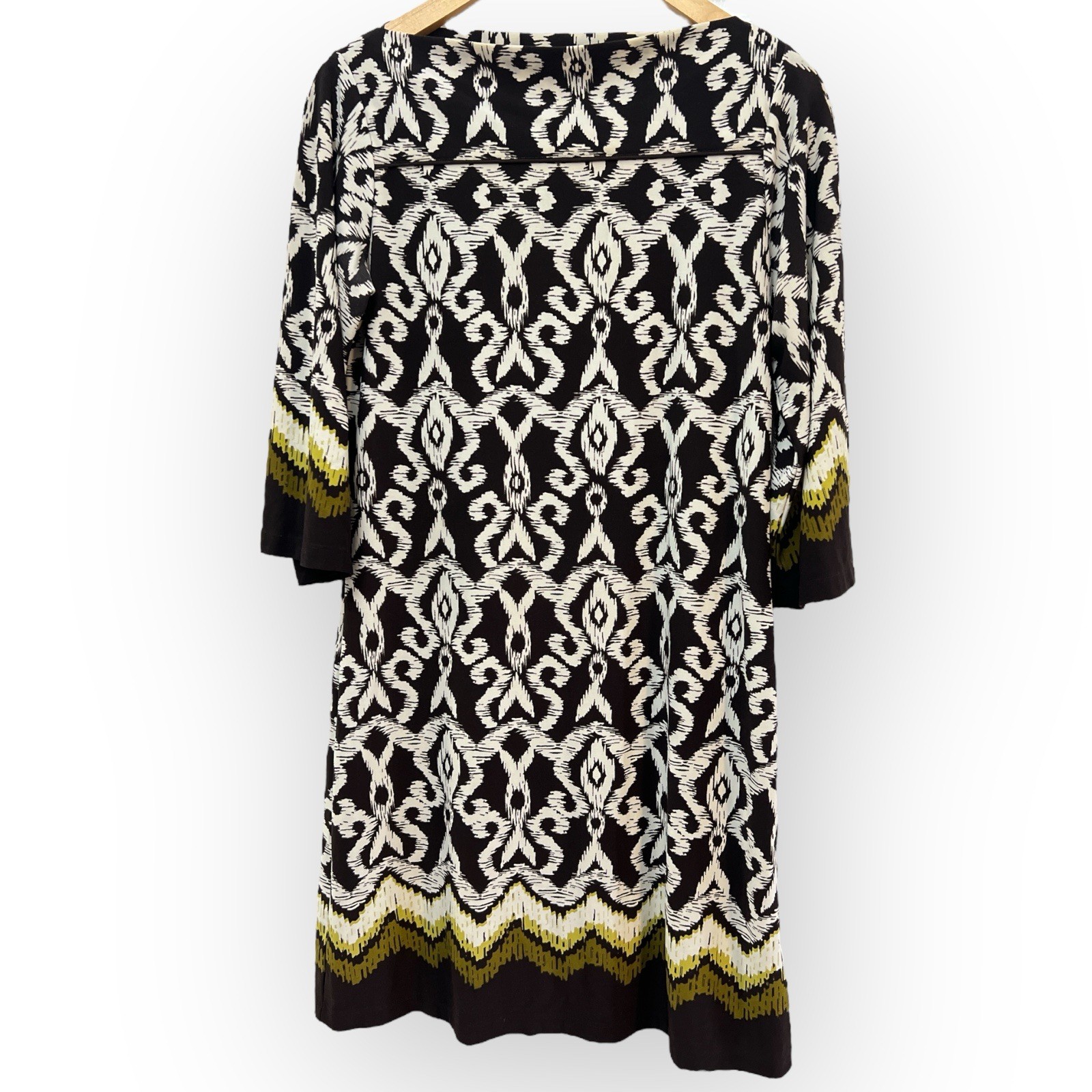 EN FOCUS STUDIO Dress Size 10 Aztec Tribal Modern Boatneck Soft 3/4 Sleeve