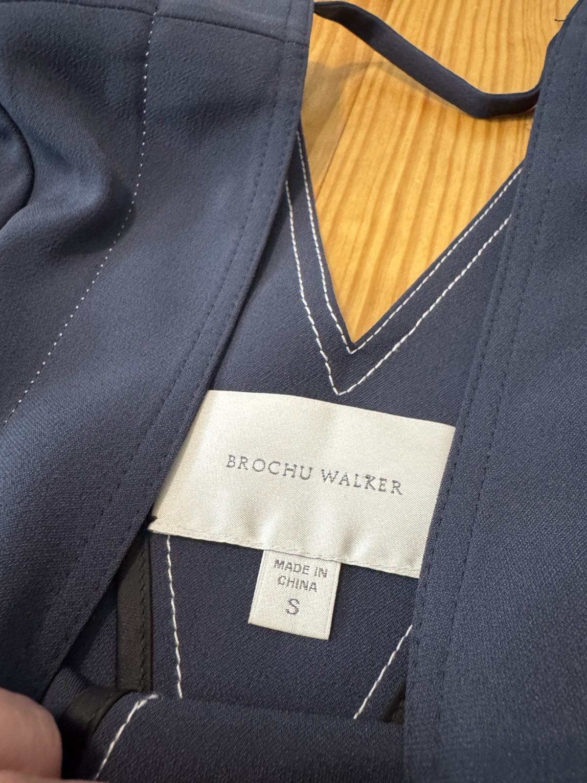 Brochu Walker Exposed Stitching V-Neck Mini Dress Slate Gray Blue Women’s Size S