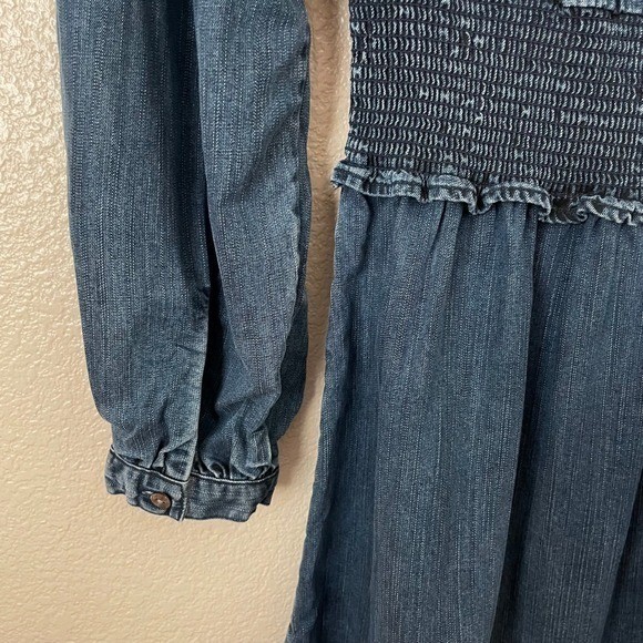 Rails Dress Womens Medium Dark Vintage Blue Shawna Mini Smocked Ruffle Denim