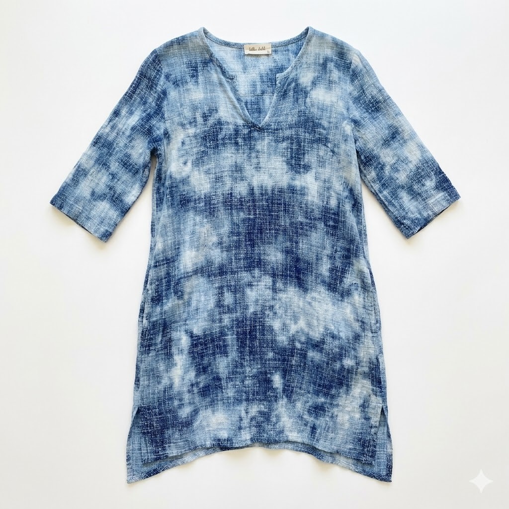 Bella Dahl Blue Tie Dye Cotton Dress S Modern Uniform Quiet Luxury Coastal Chic