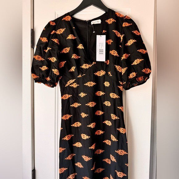 NWT $585 RHODE Ester Plunge V Neck Puff Sleeve MIDI Jacquard Dress – 4
