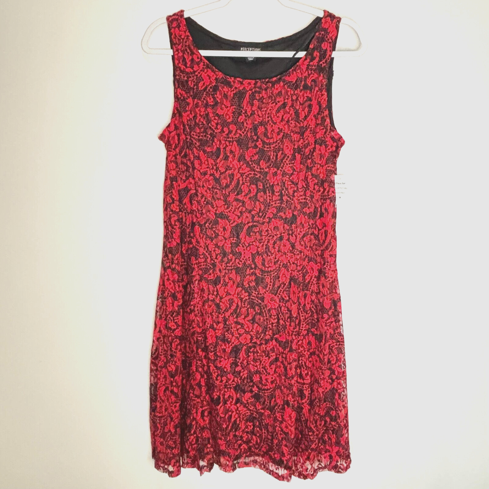 Perceptions Women Black Red Lace Sleeveless Whimsical Dress Size Medium g89