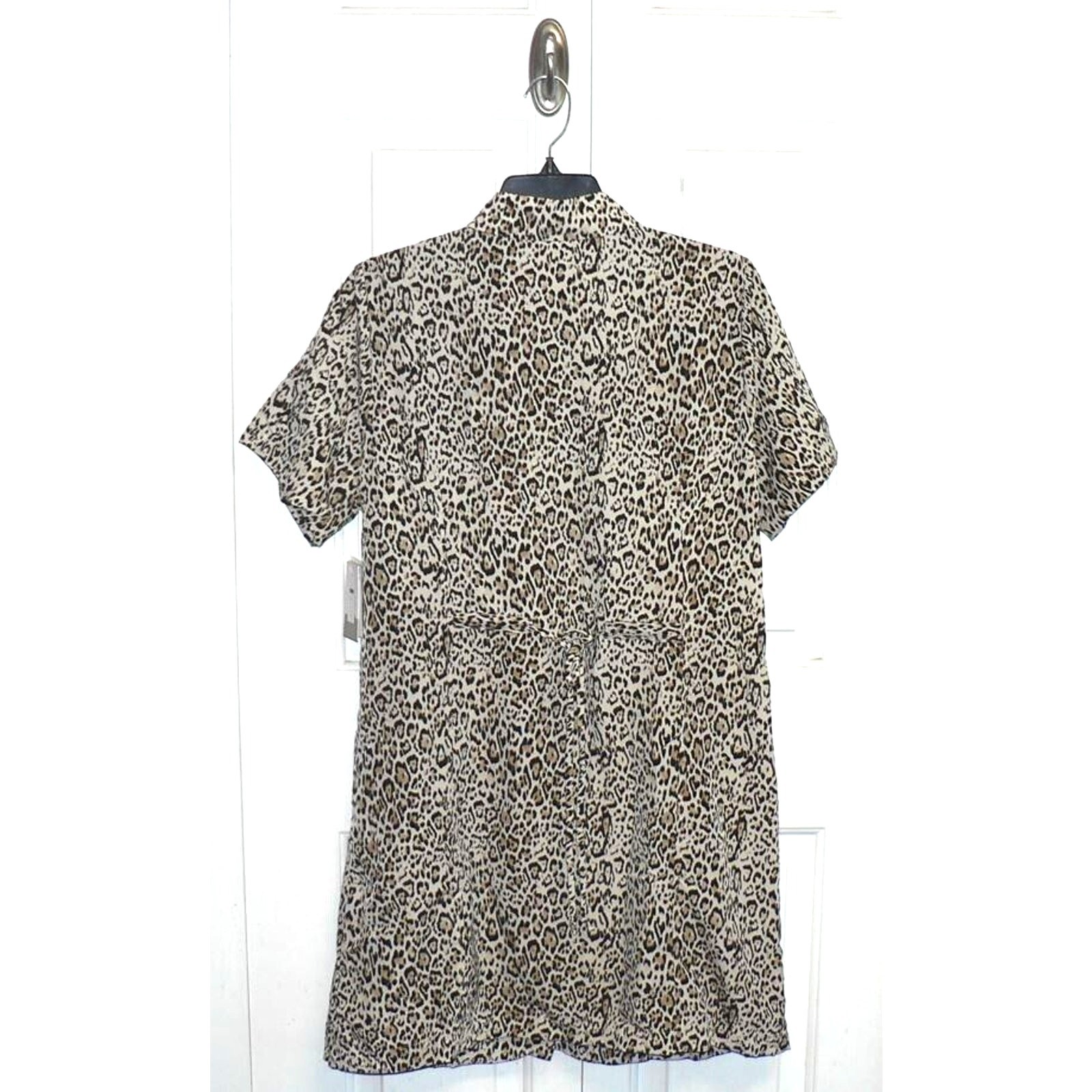 BP. Button-Up Short Sleeve Shirtdress in Ivory Dove Leopard Large MSRP $45