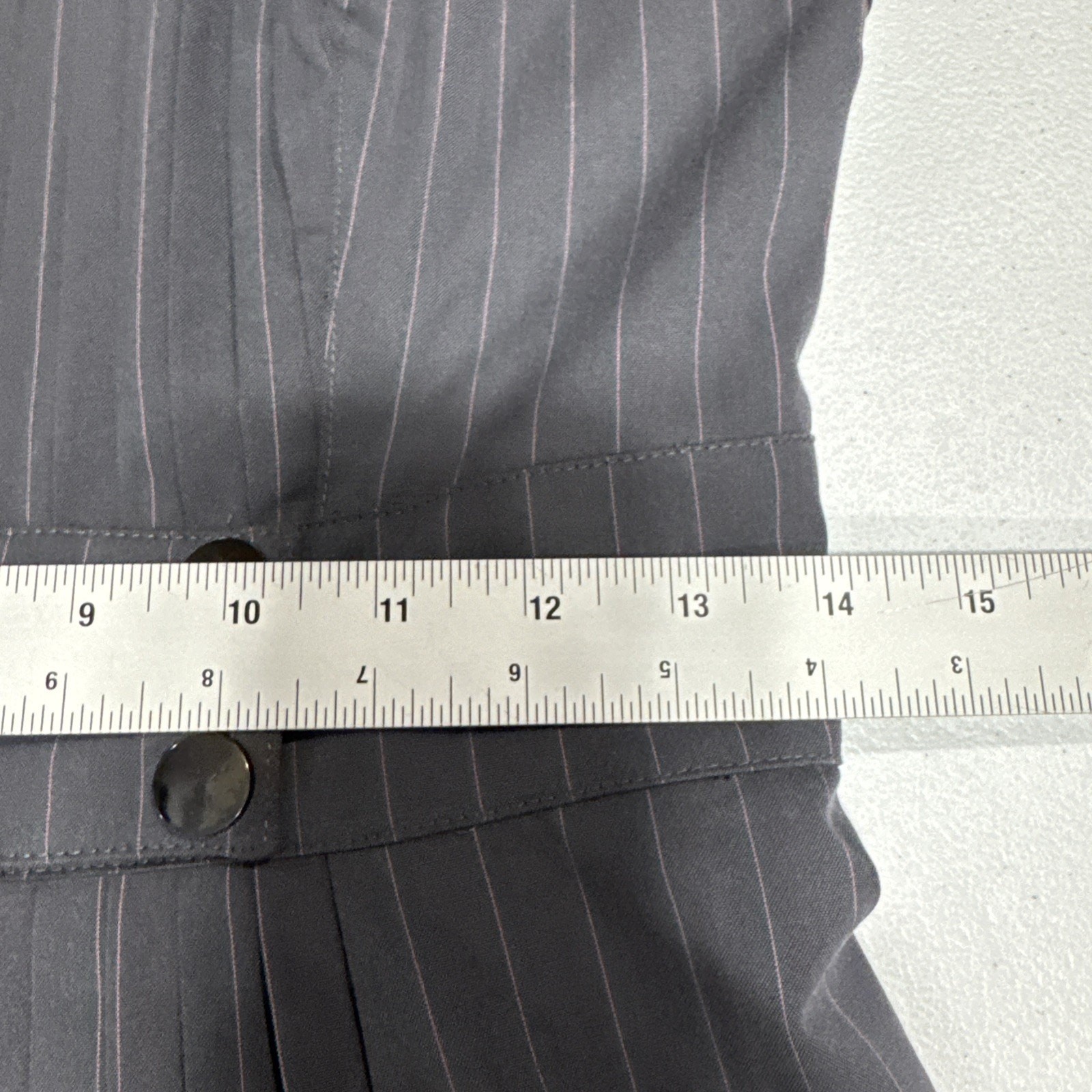 Bebe Dress Fit & Flare Pleats Mesh Chest Back Womens Sz 6 Gray Pink Pinstripes