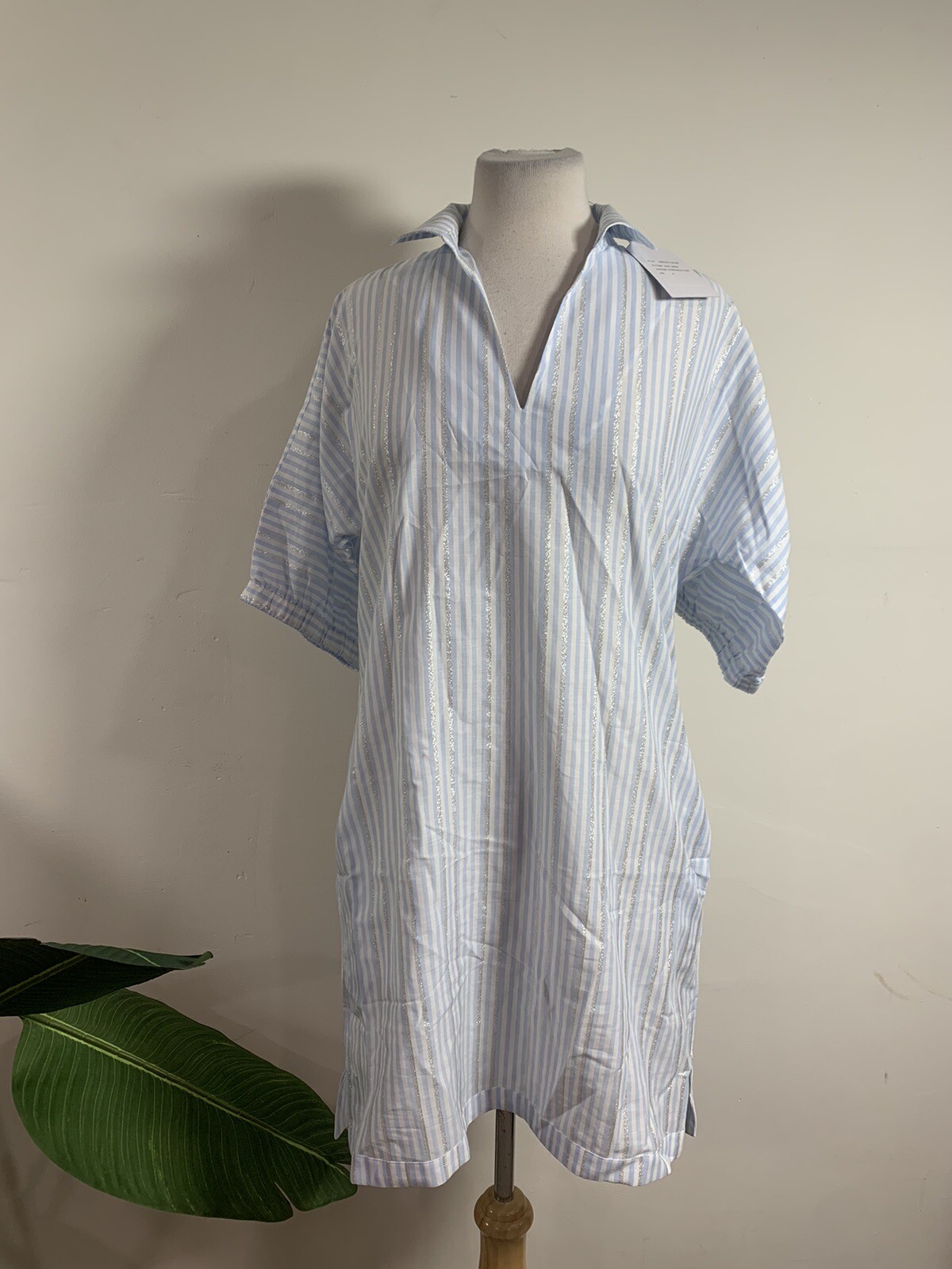 Emily McCarthy Womens Poppy Dress, Blue/white Metallic Stripe, Size S