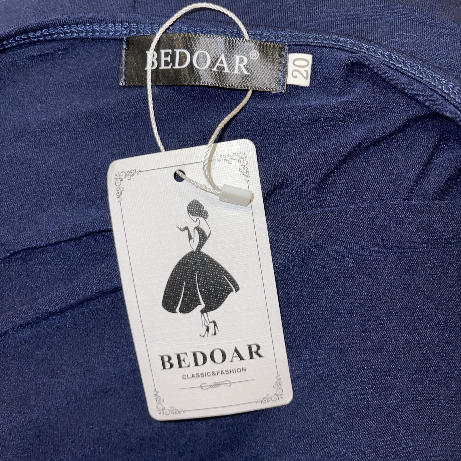 Bedoar Plus 20 Navy Blue 3/4 Sleeve Pockets Cotton Poly Dress Vneck Solid New