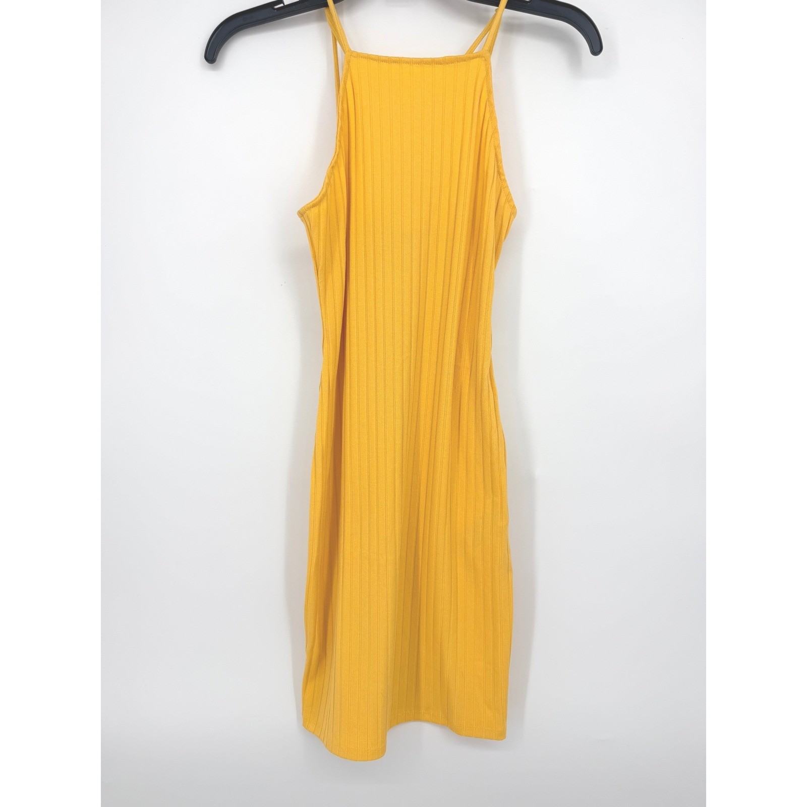 Forever 21 Mustard Yellow Ribbed Strappy Cross Back Bodycon Mini Dress Small