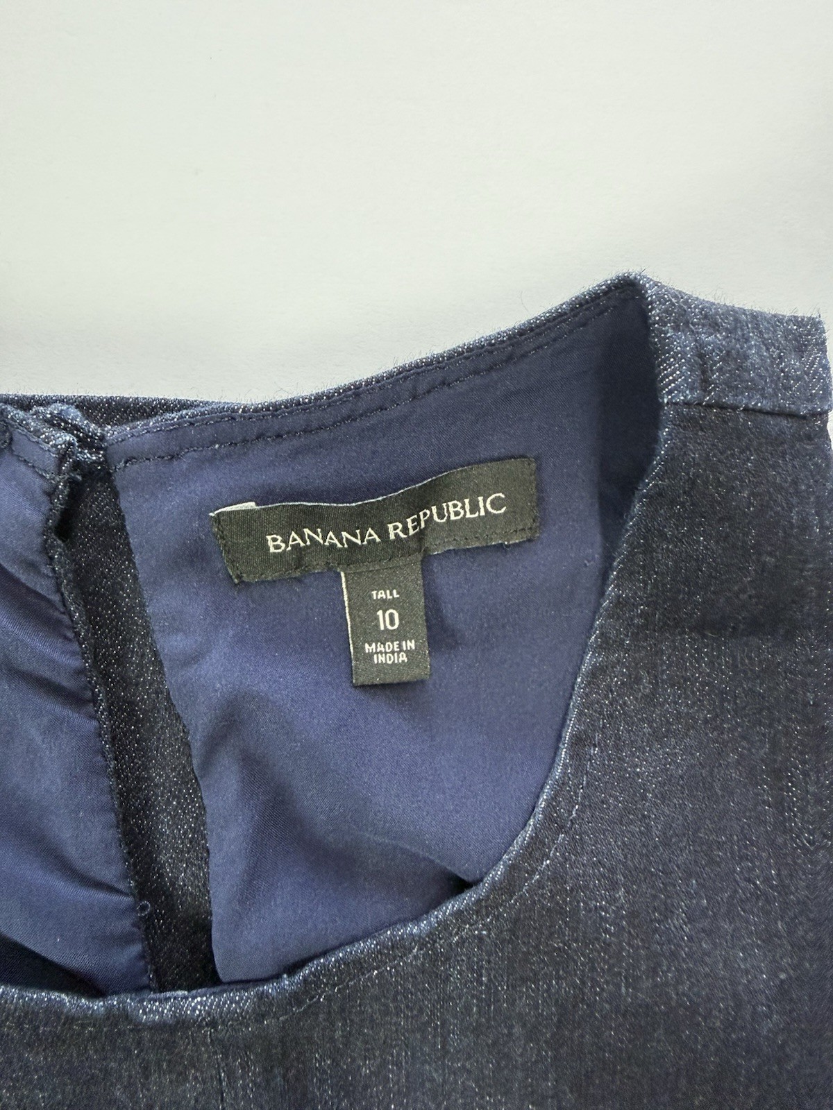 Banana Republic Size 10 Tall Blue Denim Solid A-Line Round Neck Zip Midi Dress