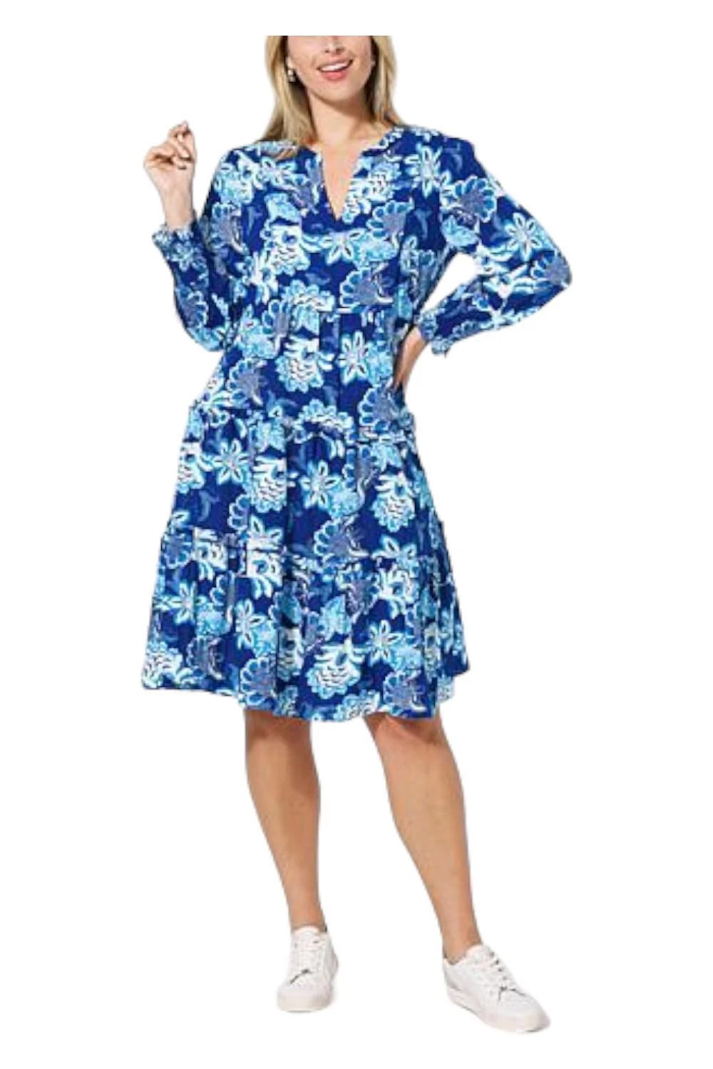 G by Giuliana Serafina Tiered V-Neck Dress Blue Combo Size 1X Regular