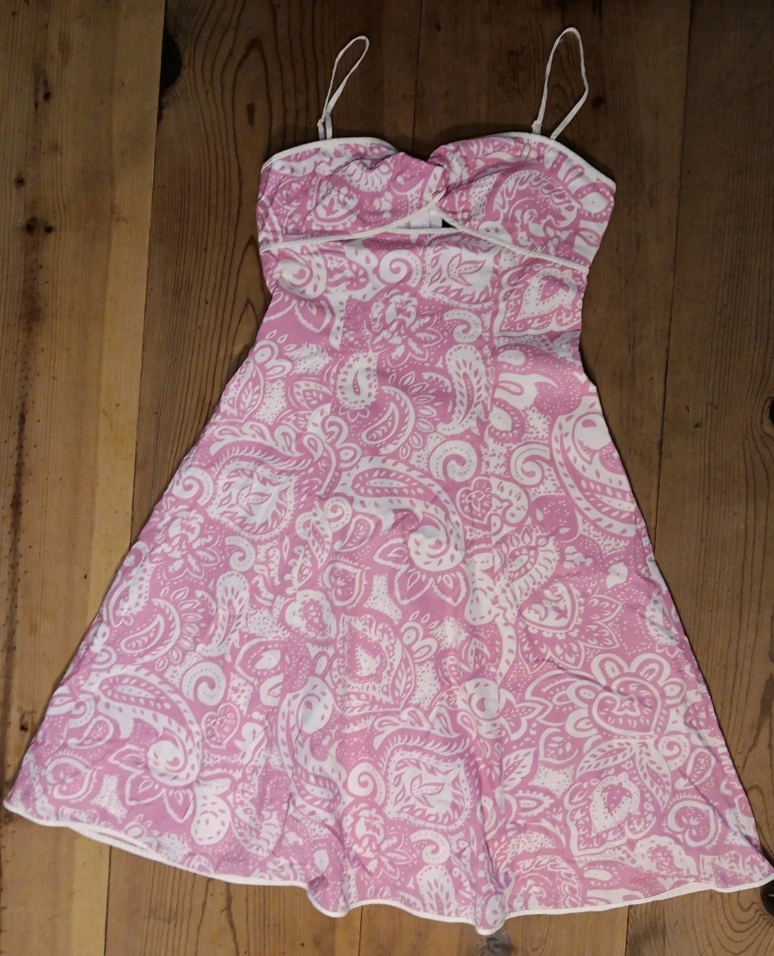Vtg Moda International Babydoll Mini Sun Dress Women 6 Pink Floral Paisley Y2K