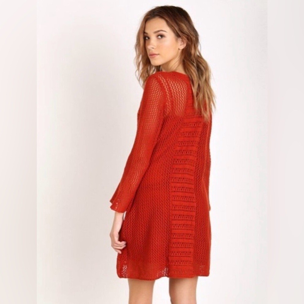 Free People Rosalind Burnt Orange Crochet Long Bell Sleeve Dress NWOT Large