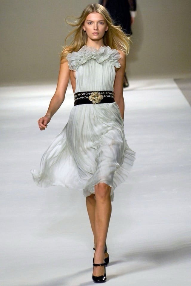 Rare Chloe Fall/Winter 2007 Frothy Pastel Green Embellished Pleated Silk Dress