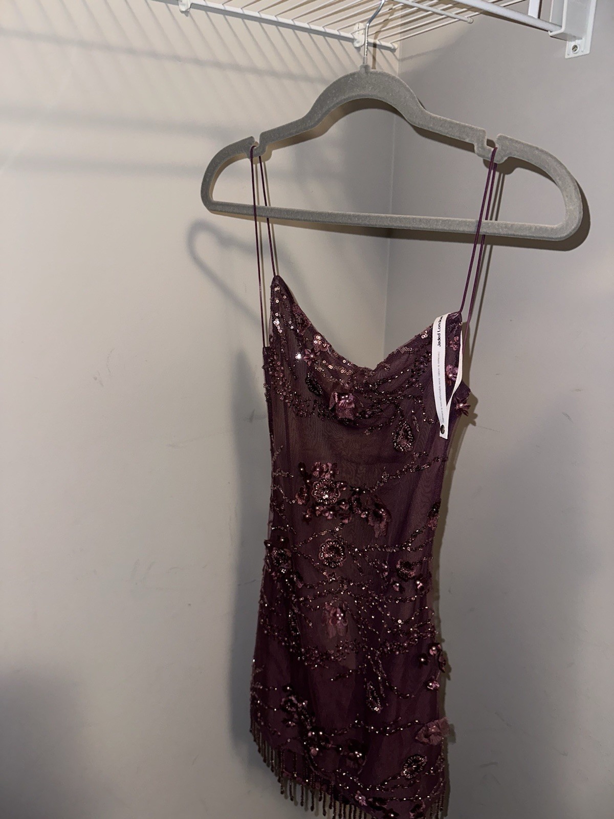 Jaded London Purple Mesh Mini Dress Beaded Sequin Fringe Cowl Neck XS