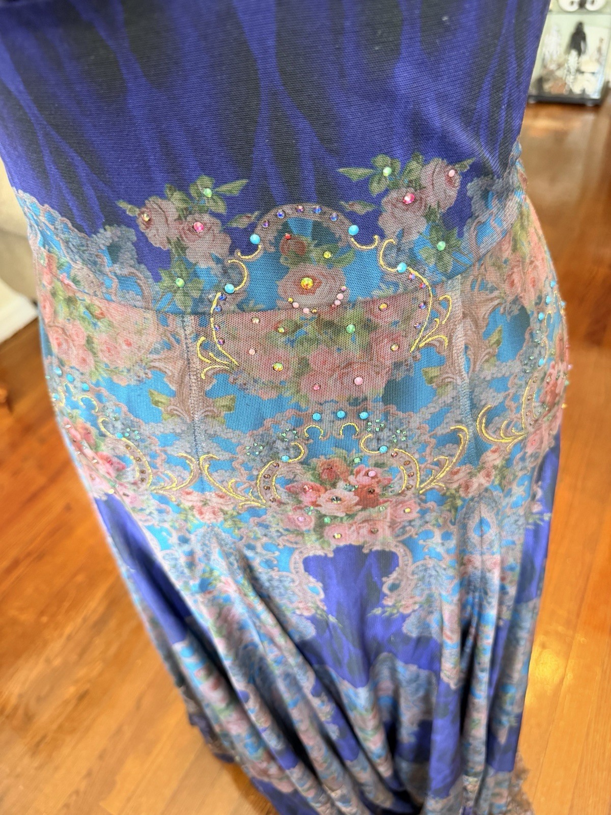 Michal Negrin Elegant Full length Floral dress Size Medium + Bag