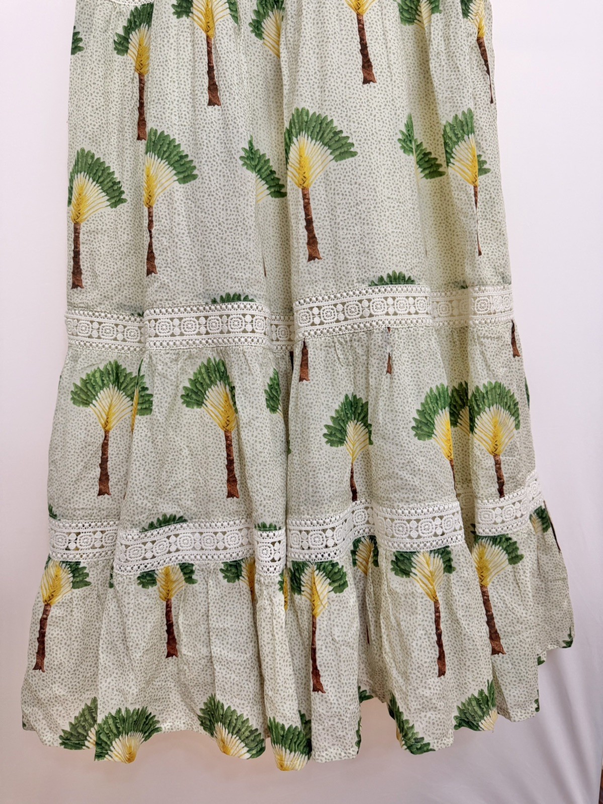 Calypso St Barth Summer Maxi Dress with Crocheted Tiered Smock Ruffle Tropical
