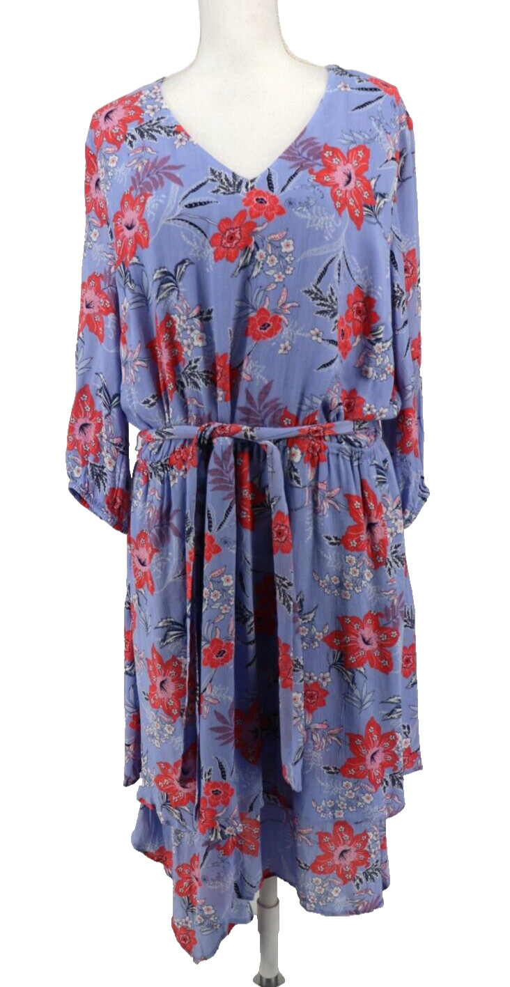 J Jill Midi Floral Belted Dress Women Size XL Petite Tropical 3/4 Sleeve PXL New