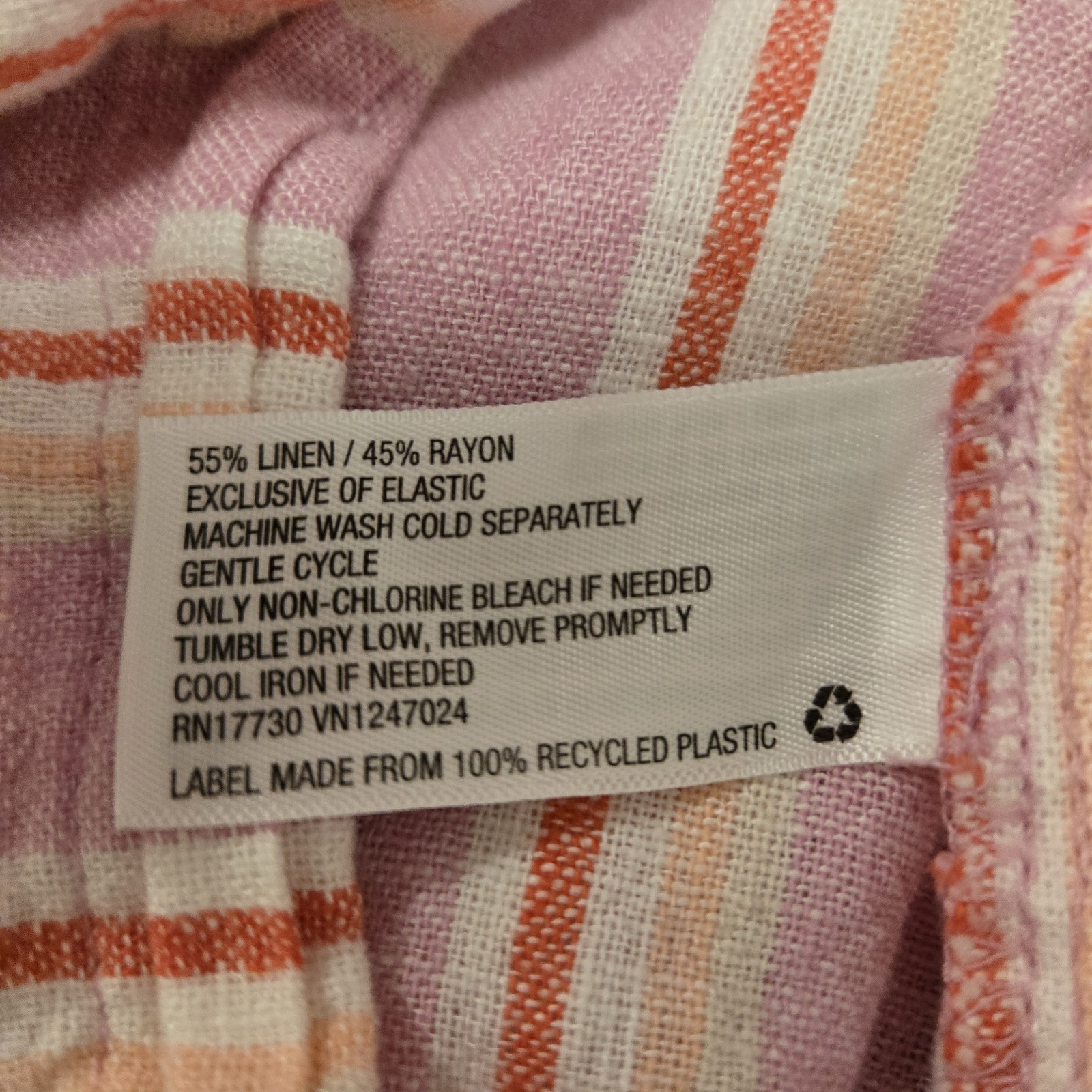 Pink Striped Smocked Linen Blend Midi Dress Tie Shoulder Button Summer Beach S