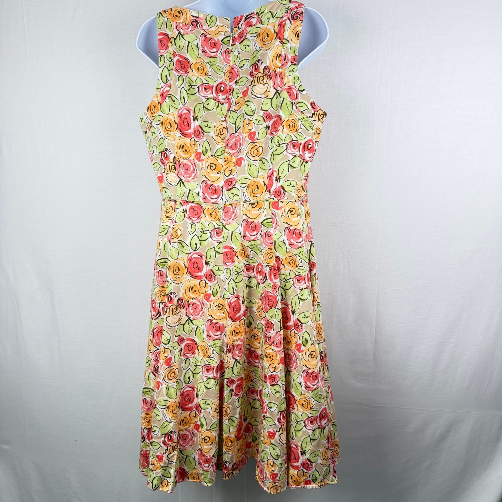 Talbots Petites Floral Rose Print Fit and Flare Midi Dress Sleeveless V-Neck 12P