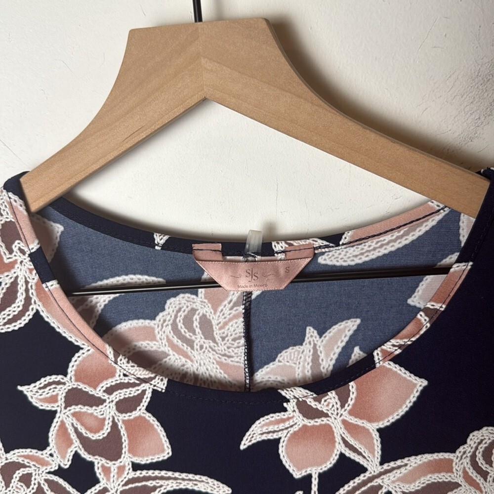 SJS Floral Shift Dress Blue Pink Stretch Casual Women’s size S