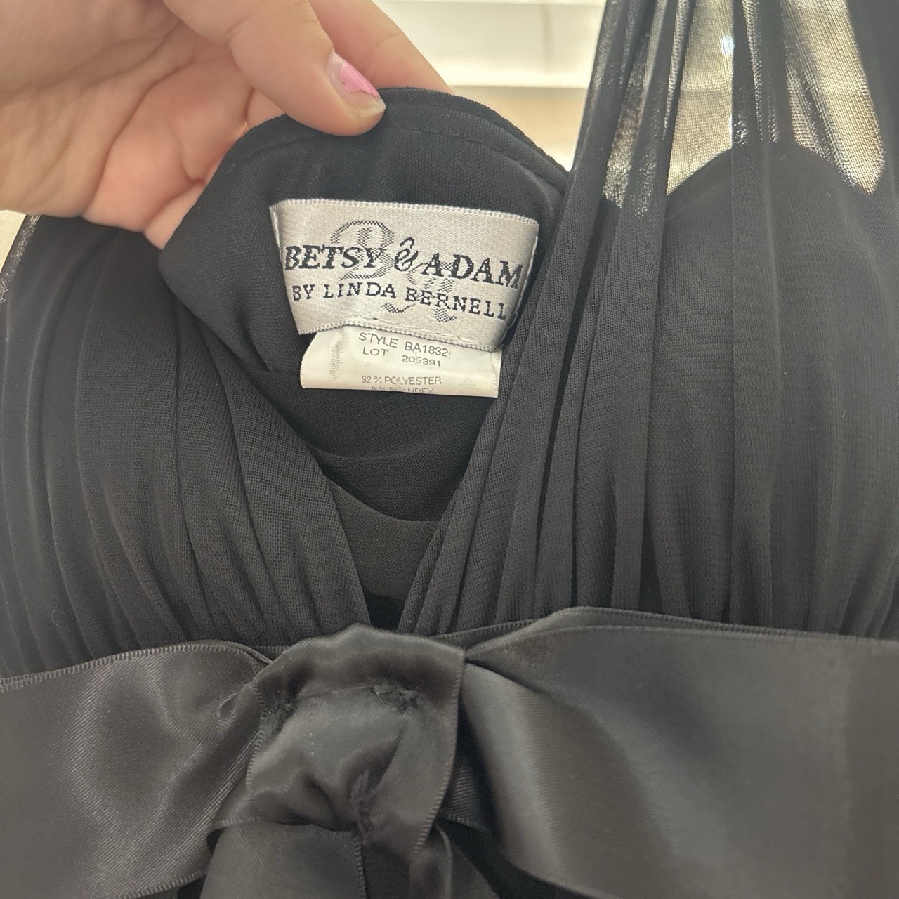 Betsy & Adam Black Chiffon Sweetheart Strappy Bow Sheath Dress Size 8