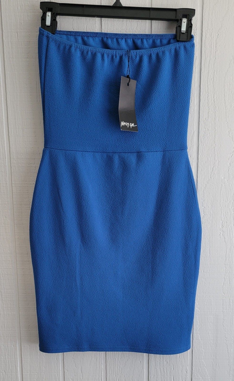 NEW Nasty Gal polyester elastaine blue strapless dress size 8