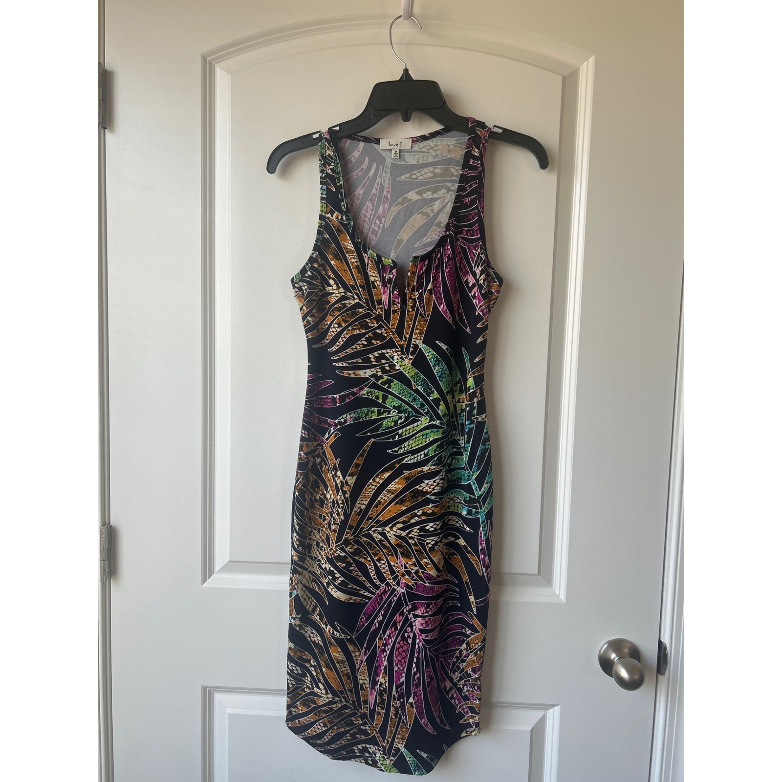 Love J Tropical Palm Snakeskin Print Bodycon Midi Dress DB2633 Multicolor Medium