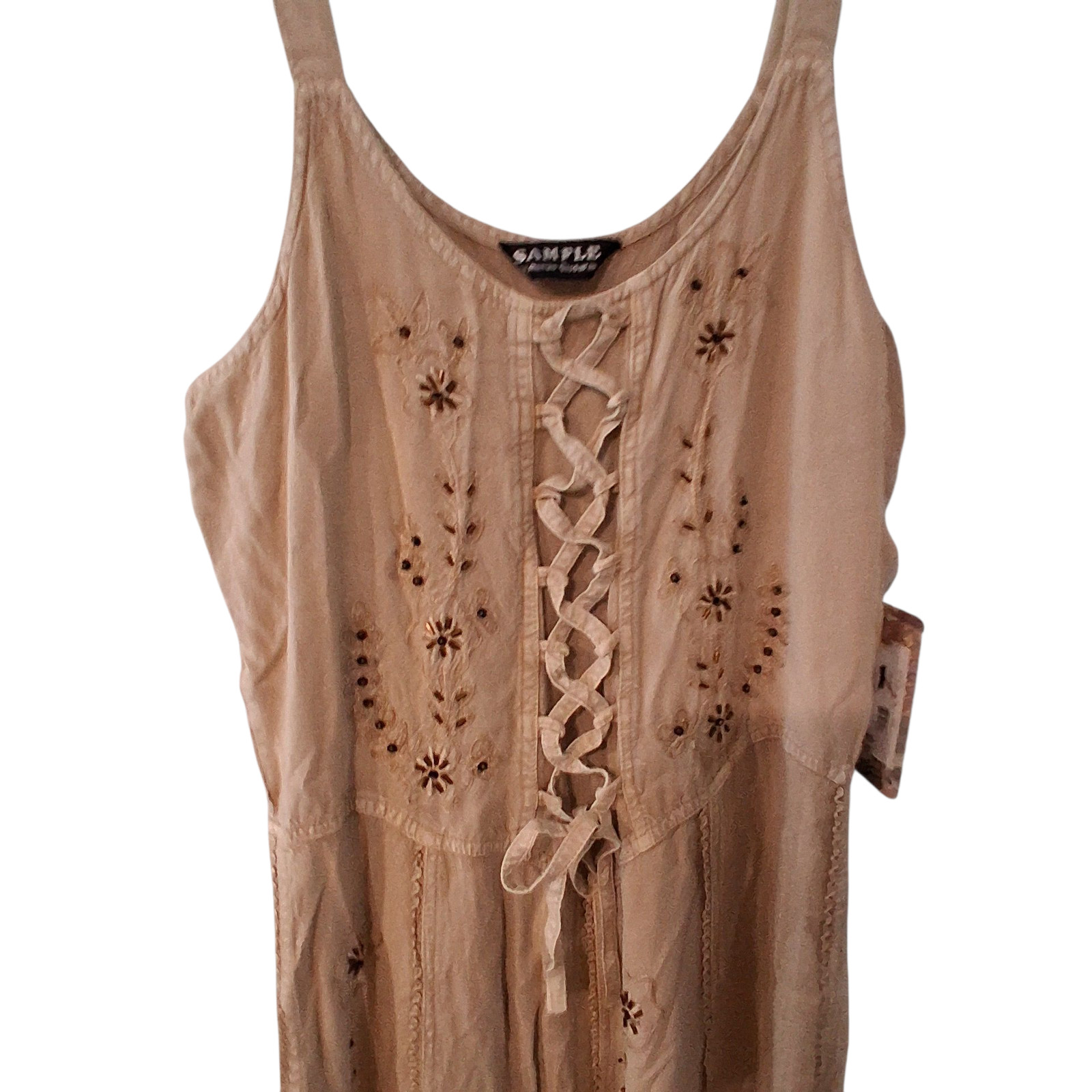 Sacred Threads nwt dress Sample womens M ? tan lace up boho bohemian