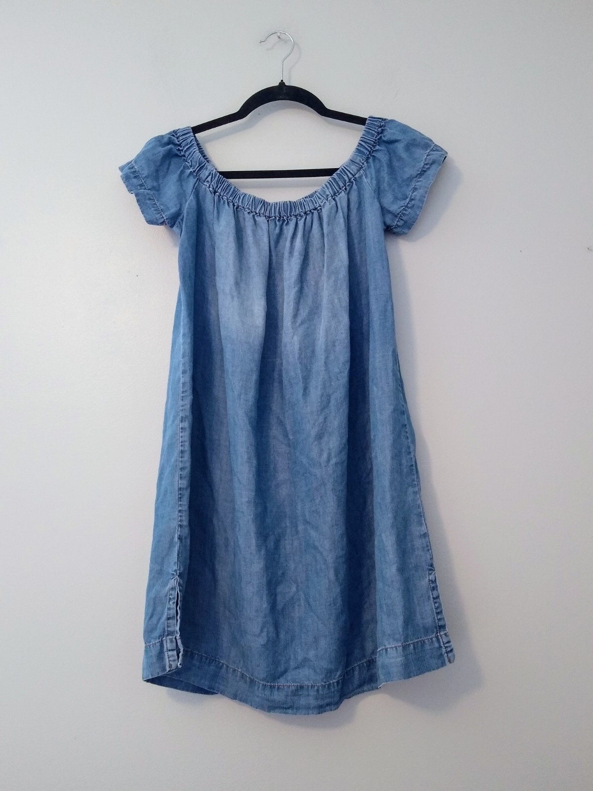 Cloth & Stone Anthropologie Dress S Blue Chambray On/Off Shoulder Short Sleeve