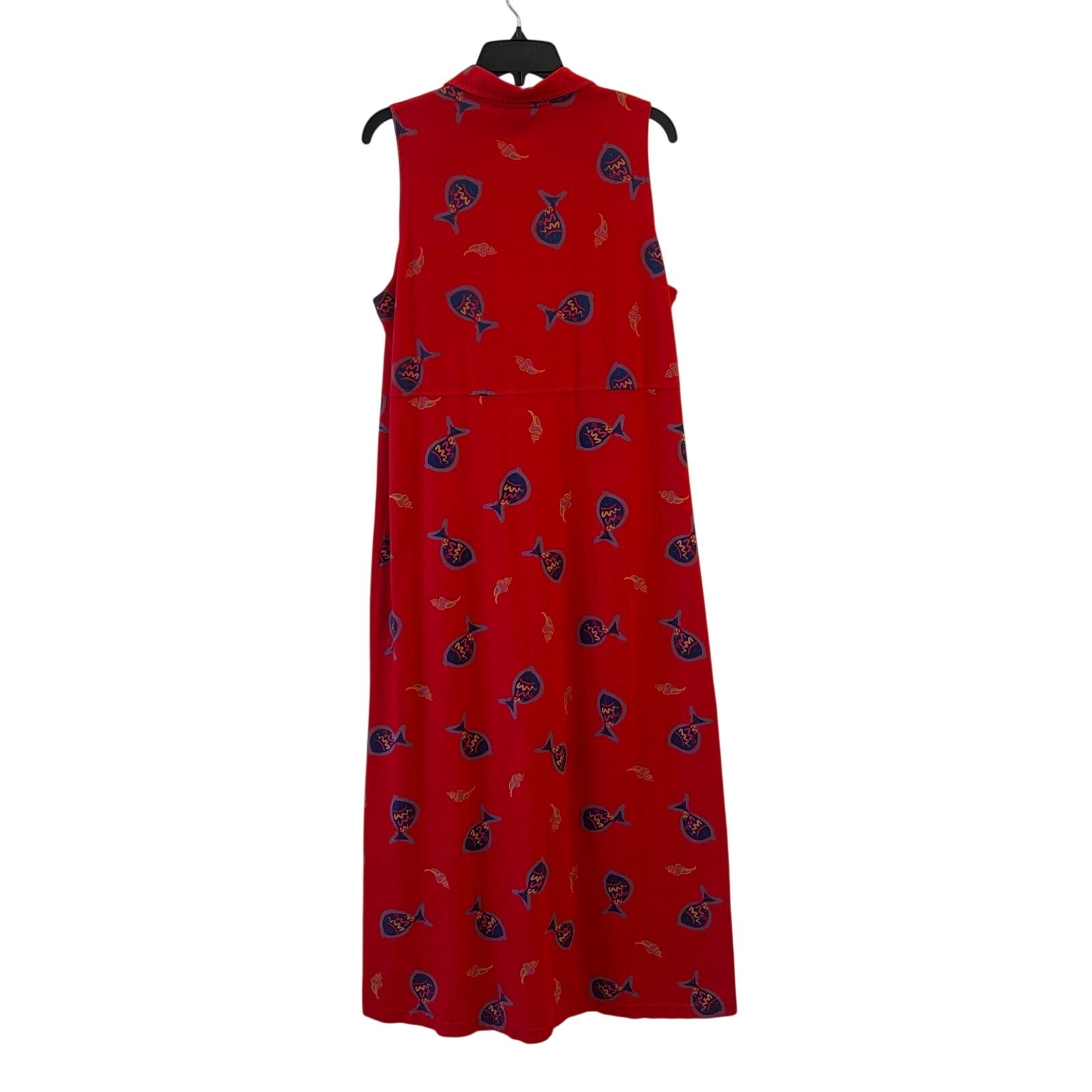 Vintage Zip Code Red Fish Print Maxi Dress Artsy Teacher Coastal Large