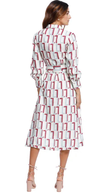 LEO LIN Linen Retro Print Shirt Midi Dress Wprkwear Size 8 AU Preloved