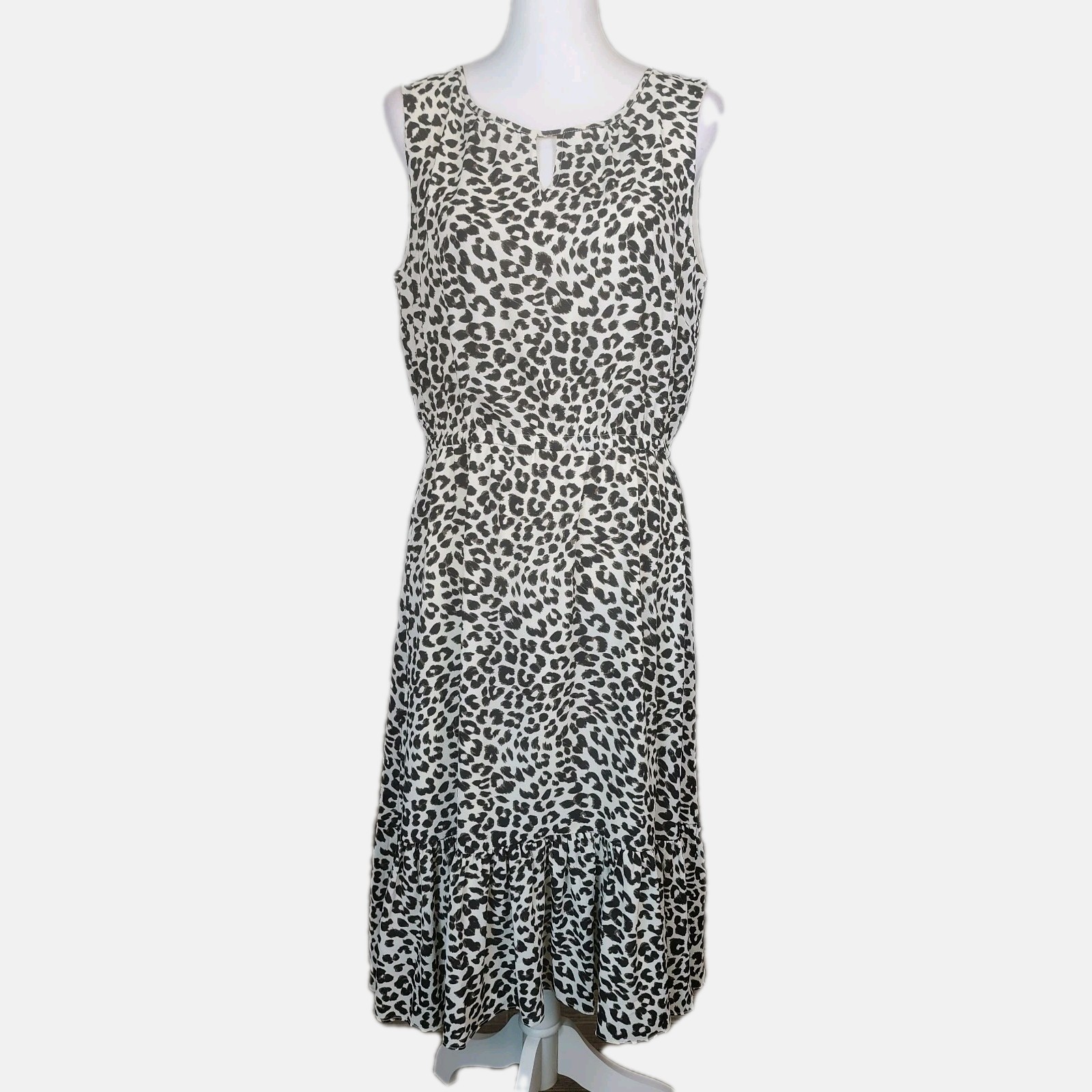 Talbots Midi Dress Womens 10 Leopard Flounce Hem Elastic Waist Casual Comfort