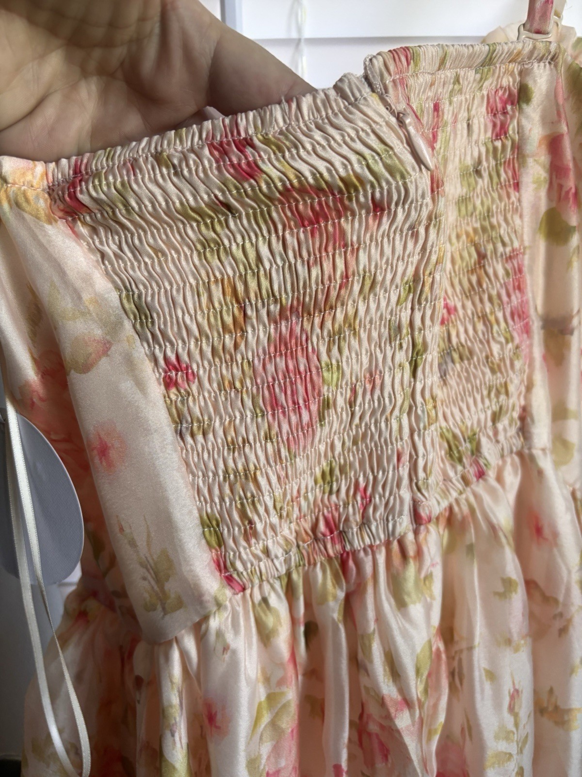 STORIA NWT Pink Green Floral Chiffon Maxi Dress Ruffle Adjustable Straps S