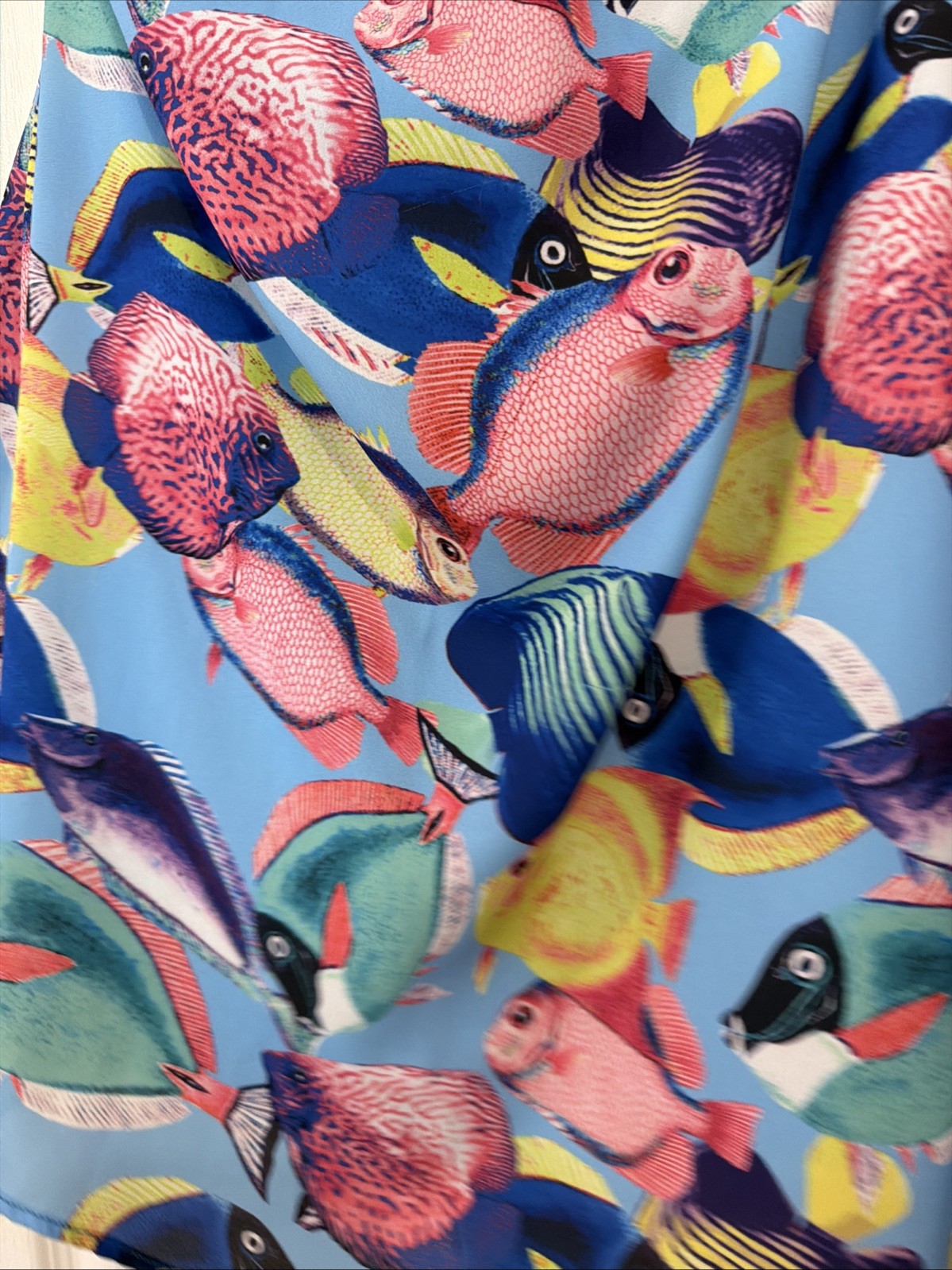 Show Me Your Mumu Sz Small Tropical Fish Halter Dress in Bright Blue Multi Mini