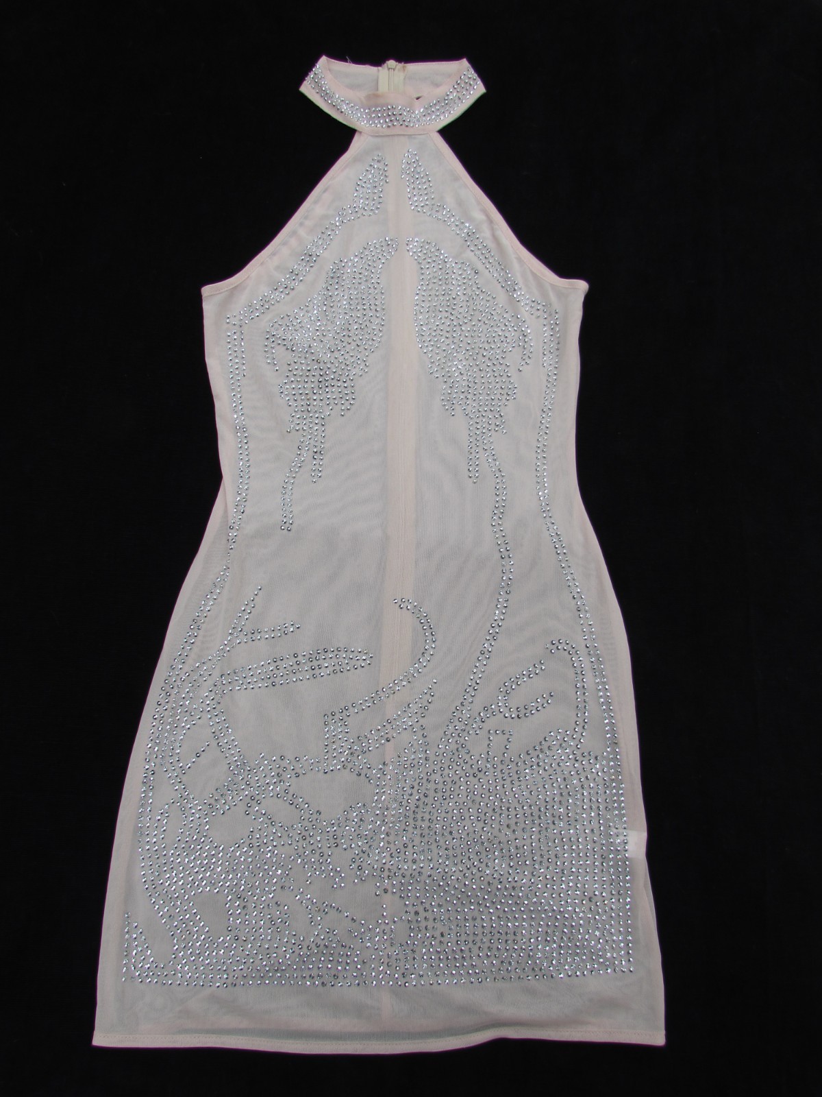 Sleeveless Sheath Sheer Mesh Embellished Rhines Mini Dress Pink Unbranded Size M