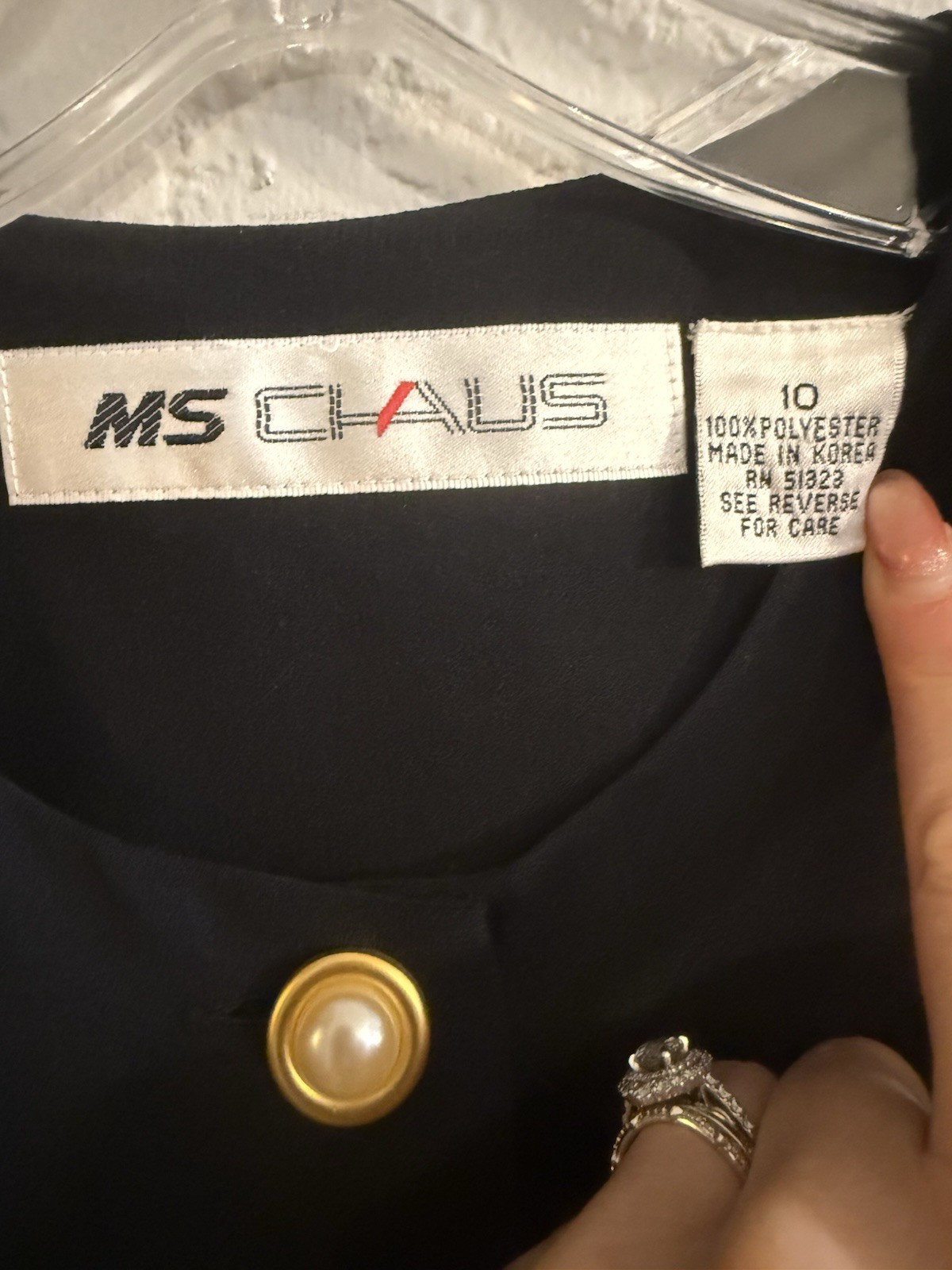MS Chaus Pearl Button Front Sheath Career Midi Dress Long Sleeves Sz 10 Black
