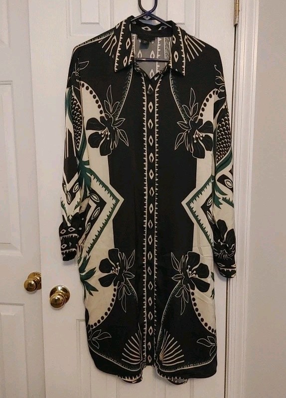 House Of Harlow 1960 Floral Print Long Sleeve Button-down Midi Dress Size L