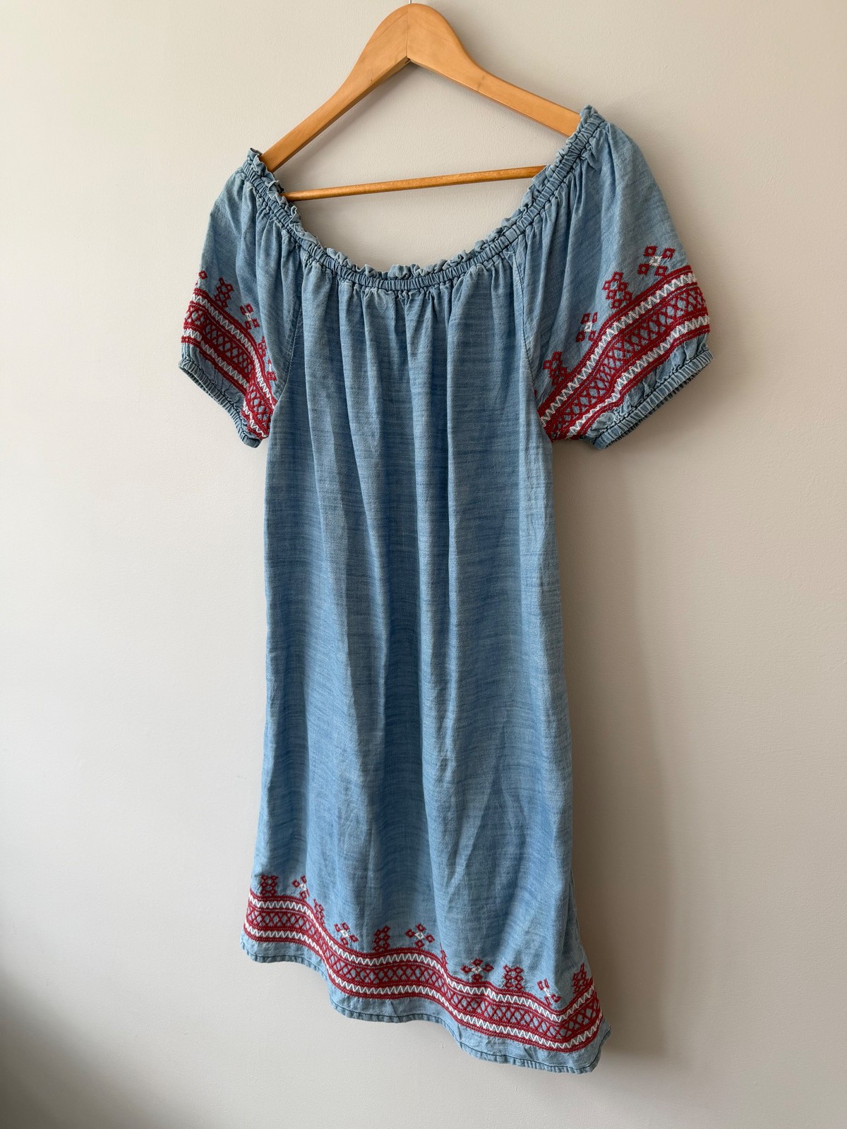 Tu Chambray Off-Shoulder Mini Cotton Dress Embroidered UK 8