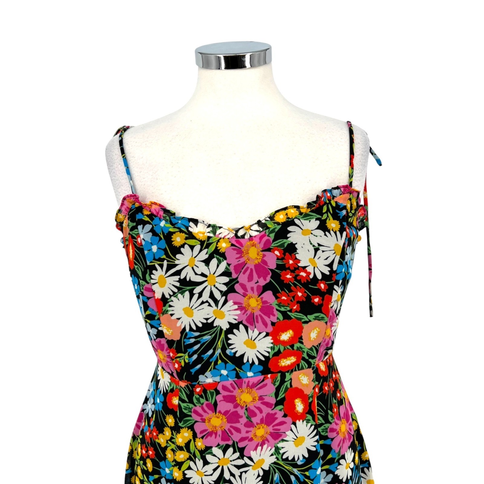 Sugarlips Lupita Floral Tie Strap Ruffle Mini Dress Black Multicolor Size Medium